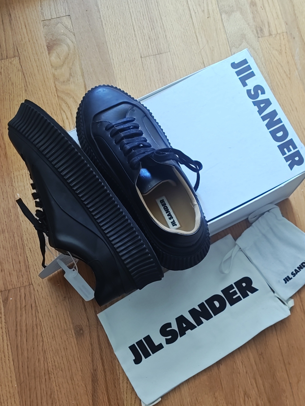 New Jil Sander Black Chunky Platform Leather Sneakers BNIB